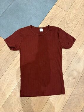 LESET Pointelle Slim Fit Short Sleeve Tee in Burnt Red
